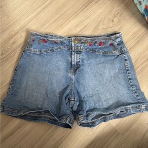 Embroidered Light Blue Denim Women's Shorts